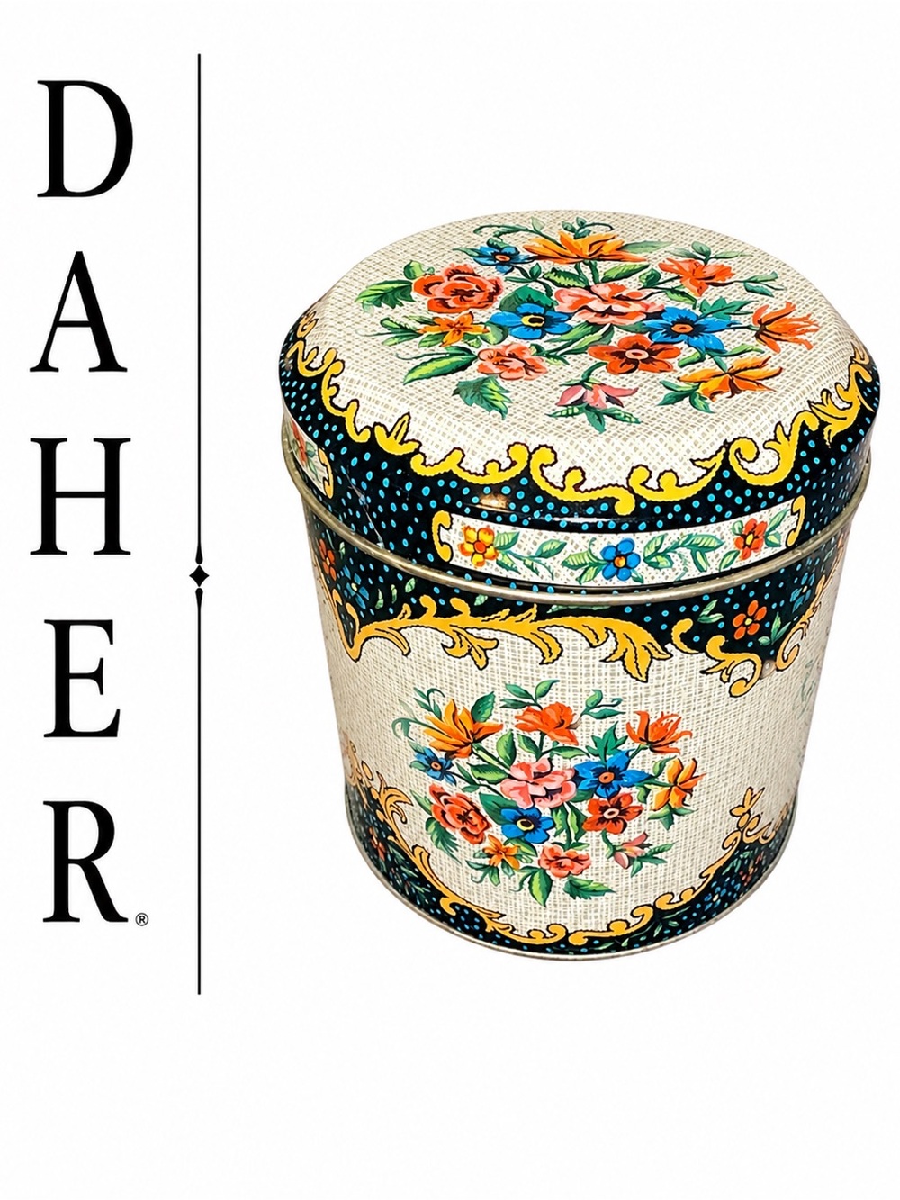 1950s Daher Floral Decorative Tin Canister